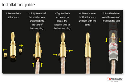 Nakamichi Excel Series 24k Gold Plated Banana Plug 12 AWG - 18 AWG Gauge Size 4mm for Speakers Amplifier Hi-Fi AV Receiver Stereo Home Theatre Radio Audio Wire Cable Screw Connector