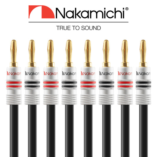 Nakamichi Excel Series 24k Gold Plated Banana Plug with Speaker Cable Wire 99.9% Oxygen-Free Copper (OFC) Heavy Duty Braided in-Wall CL2 Rated 1-Pair
