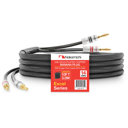 24 Karat vergoldeter Bananenstecker der Nakamichi Excel-Serie mit (6 Fuß) 12 AWG-Lautsprecherkabeldraht, 99,9 % sauerstofffreies Kupfer (OFC), strapazierfähig geflochten, für Verstärker, Hi-Fi, Heimkino 