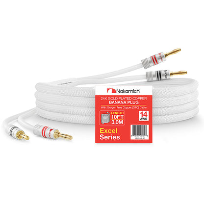 24 Karat vergoldeter Bananenstecker der Nakamichi Excel-Serie mit (6 Fuß) 12 AWG-Lautsprecherkabeldraht, 99,9 % sauerstofffreies Kupfer (OFC), strapazierfähig geflochten, für Verstärker, Hi-Fi, Heimkino 