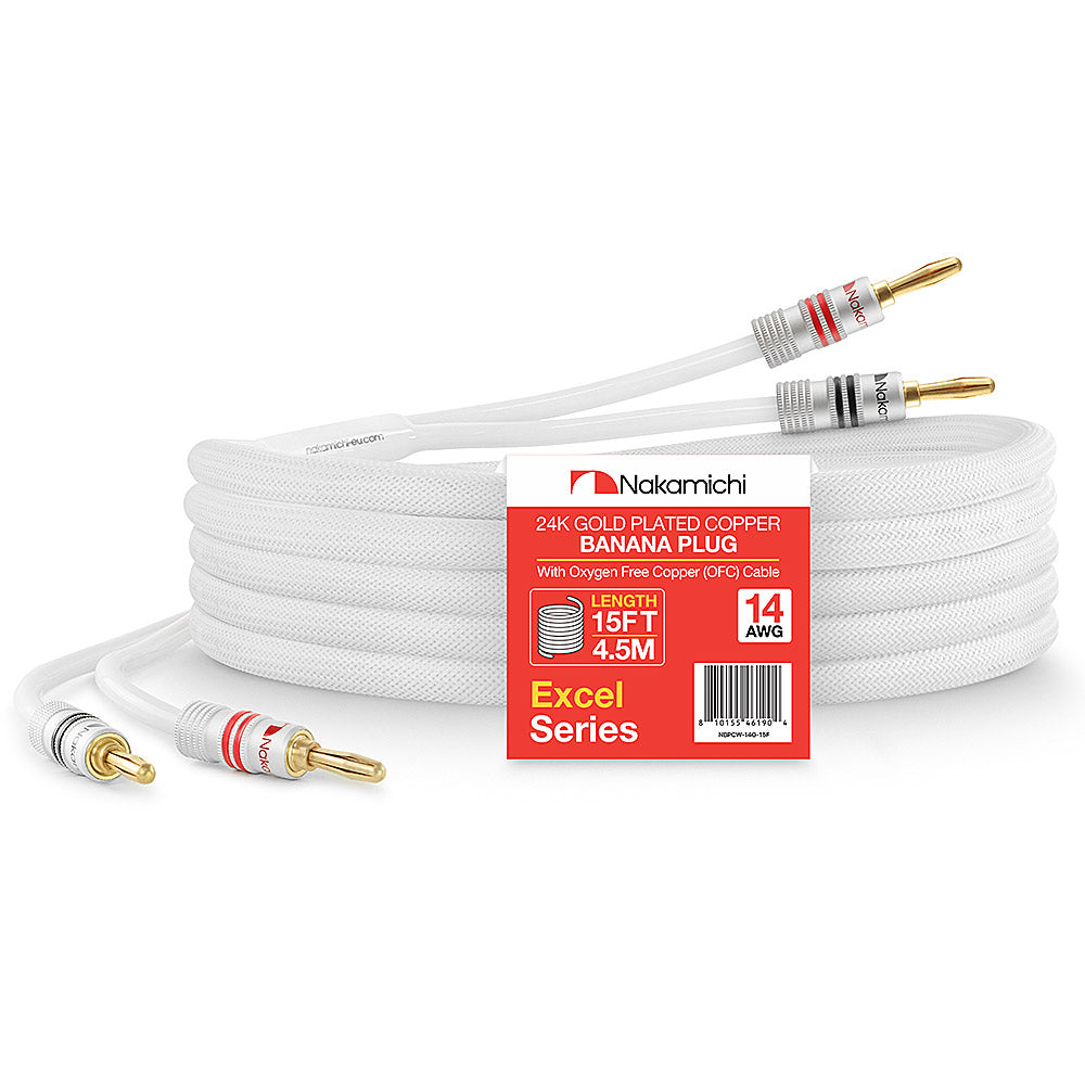 24 Karat vergoldeter Bananenstecker der Nakamichi Excel-Serie mit (6 Fuß) 12 AWG-Lautsprecherkabeldraht, 99,9 % sauerstofffreies Kupfer (OFC), strapazierfähig geflochten, für Verstärker, Hi-Fi, Heimkino 
