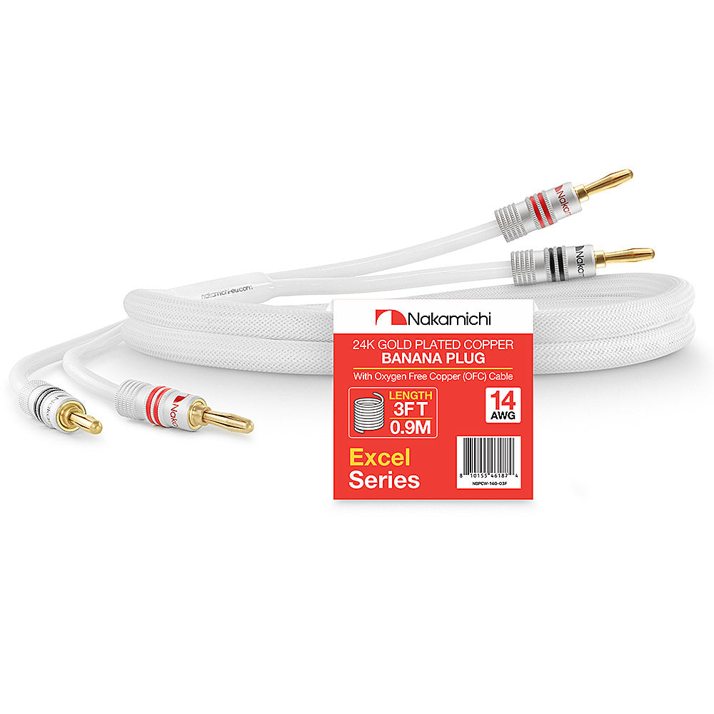 24 Karat vergoldeter Bananenstecker der Nakamichi Excel-Serie mit (6 Fuß) 12 AWG-Lautsprecherkabeldraht, 99,9 % sauerstofffreies Kupfer (OFC), strapazierfähig geflochten, für Verstärker, Hi-Fi, Heimkino 