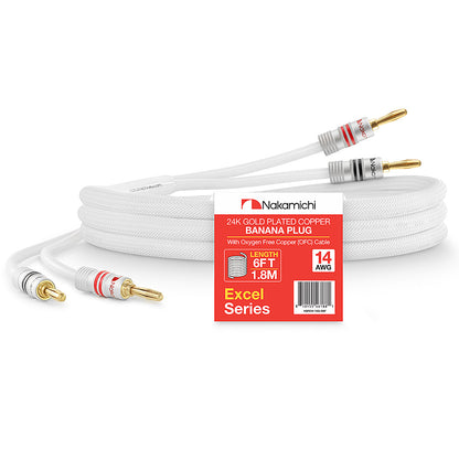 24 Karat vergoldeter Bananenstecker der Nakamichi Excel-Serie mit (6 Fuß) 12 AWG-Lautsprecherkabeldraht, 99,9 % sauerstofffreies Kupfer (OFC), strapazierfähig geflochten, für Verstärker, Hi-Fi, Heimkino 