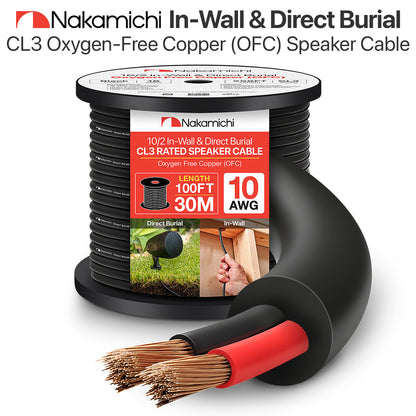 Nakamichi In-Wall & Direct Burial (UL CL3 zertifiziert) sauerstofffreies Kupfer (OFC) 2-adriges Lautsprecherkabel, für den Außenbereich, im Boden, Schwarz 