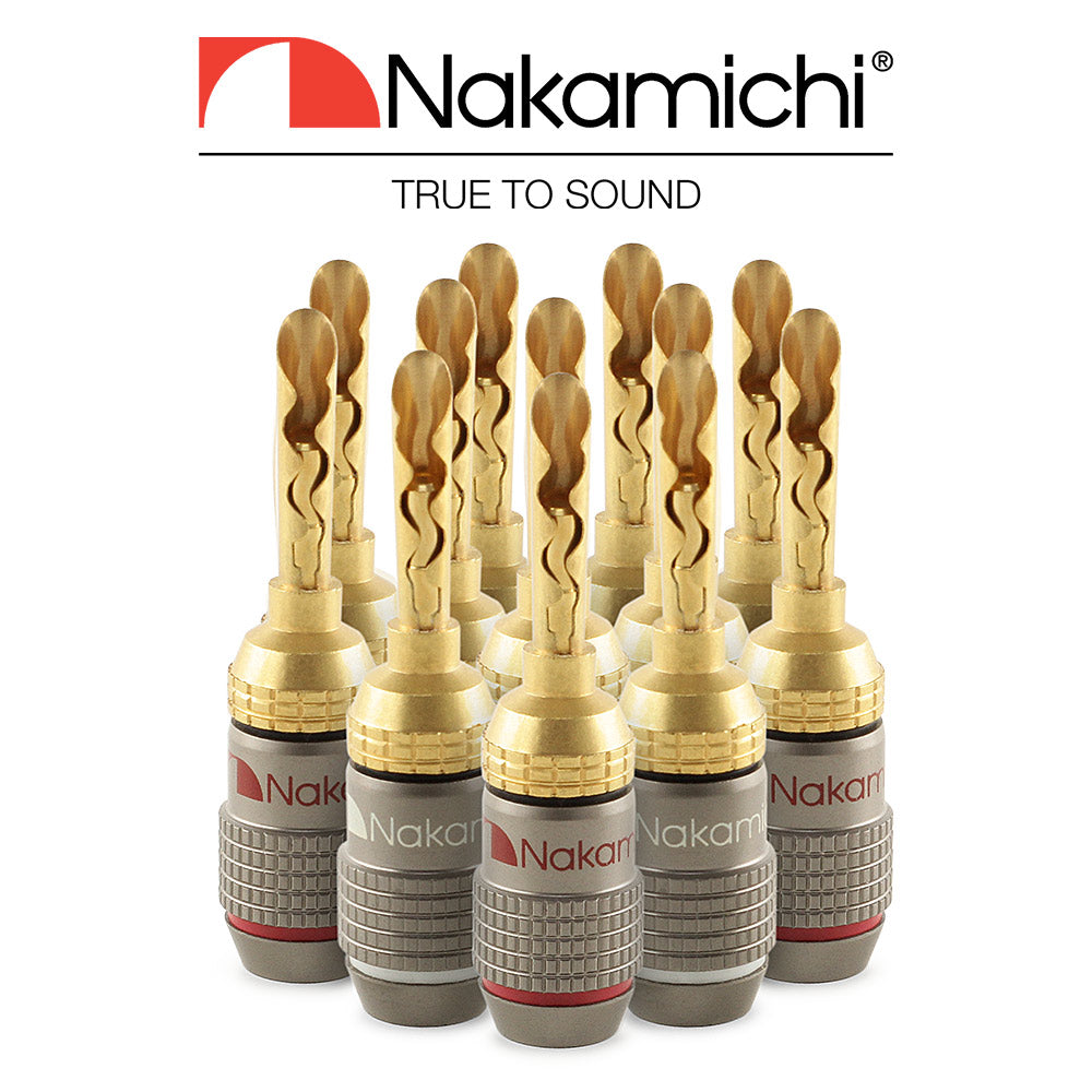 Nakamichi FanLock Excel Series 24k Gold Plated BFA Banana Plug 10 AWG - 18 AWG Gauge Size 4mm for Speakers Amplifier Hi-Fi Stereo Home Theatre Radio Audio Wire Cable Quick Connector