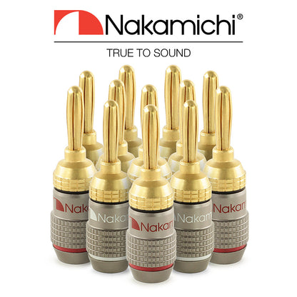 Nakamichi FanLock Excel Series 24k Gold Plated Banana Plug 10 AWG - 18 AWG Gauge Size 4mm for Speakers Amplifier Hi-Fi Stereo Home Theatre Radio Audio Wire Cable Quick Connector