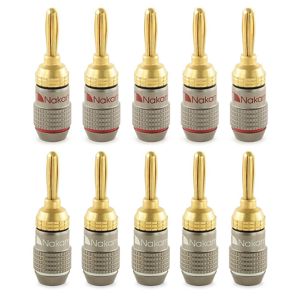 Nakamichi FanLock Excel Series 24k Gold Plated Banana Plug 10 AWG - 18 AWG Gauge Size 4mm for Speakers Amplifier Hi-Fi Stereo Home Theatre Radio Audio Wire Cable Quick Connector