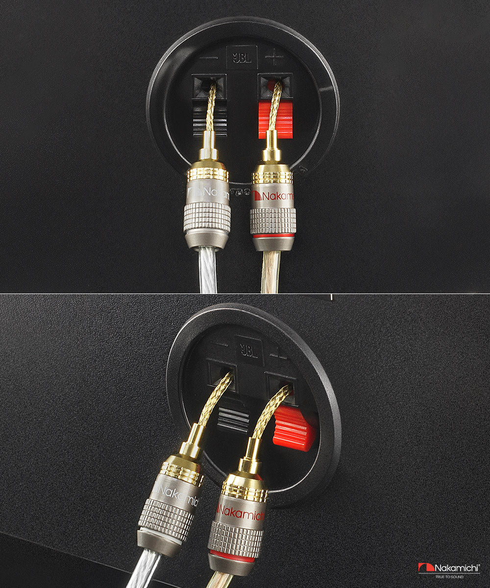Nakamichi FanLock Excel Series 24k Gold Plated 2mm Flex Pin Banana Plugs 10 AWG - 18 AWG Gauge Size for Spring Clip Terminal Speakers Amplifier Hi-Fi Wire Cable Quick Connector