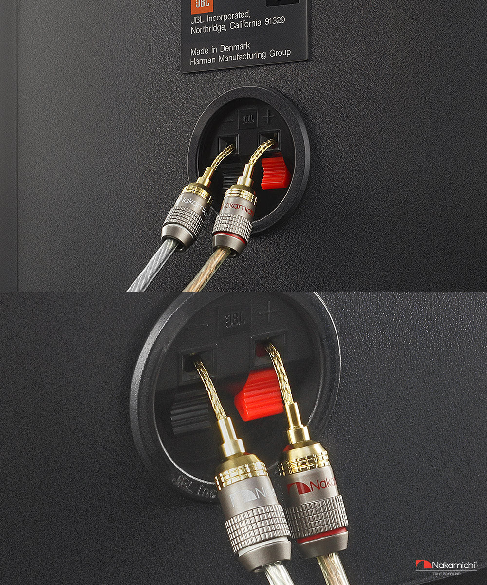 Nakamichi FanLock Excel Series 24k Gold Plated 2mm Flex Pin Banana Plugs 10 AWG - 18 AWG Gauge Size for Spring Clip Terminal Speakers Amplifier Hi-Fi Wire Cable Quick Connector