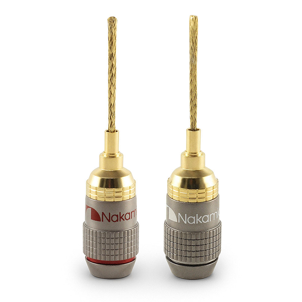 Nakamichi FanLock Excel Series 24k Gold Plated 2mm Flex Pin Banana Plugs 10 AWG - 18 AWG Gauge Size for Spring Clip Terminal Speakers Amplifier Hi-Fi Wire Cable Quick Connector