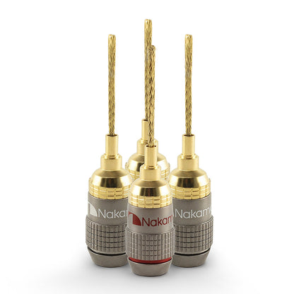 Nakamichi FanLock Excel Series 24k Gold Plated 2mm Flex Pin Banana Plugs 10 AWG - 18 AWG Gauge Size for Spring Clip Terminal Speakers Amplifier Hi-Fi Wire Cable Quick Connector