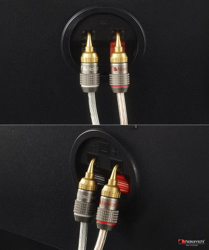 Nakamichi FanLock Excel Series 24k Gold Plated 2mm Pin Plug Banana 10 AWG - 18 AWG Gauge Size 4mm for Spring Clip Speakers Amplifier Hi-Fi Home Theatre Wire Cable Quick Connector