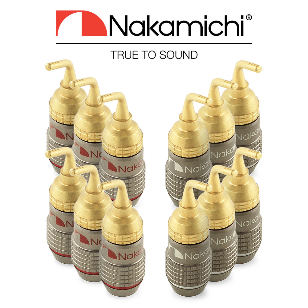 Nakamichi FanLock Excel Series 24k Gold Plated 2mm Pin Plug Banana 10 AWG - 18 AWG Gauge Size 4mm for Spring Clip Speakers Amplifier Hi-Fi Home Theatre Wire Cable Quick Connector