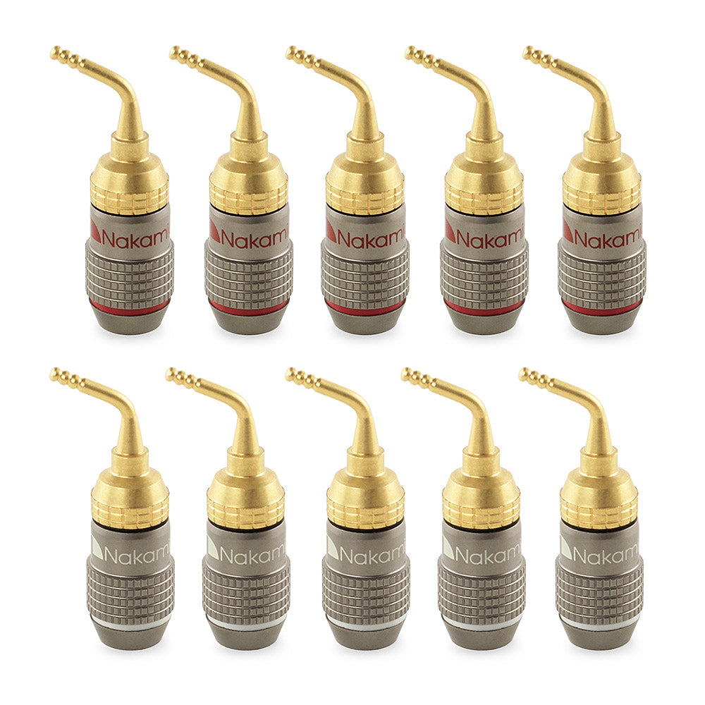 Nakamichi FanLock Excel Series 24k Gold Plated 2mm Pin Plug Banana 10 AWG - 18 AWG Gauge Size 4mm for Spring Clip Speakers Amplifier Hi-Fi Home Theatre Wire Cable Quick Connector