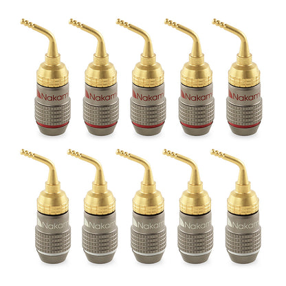 Nakamichi FanLock Excel Series 24k Gold Plated 2mm Pin Plug Banana 10 AWG - 18 AWG Gauge Size 4mm for Spring Clip Speakers Amplifier Hi-Fi Home Theatre Wire Cable Quick Connector