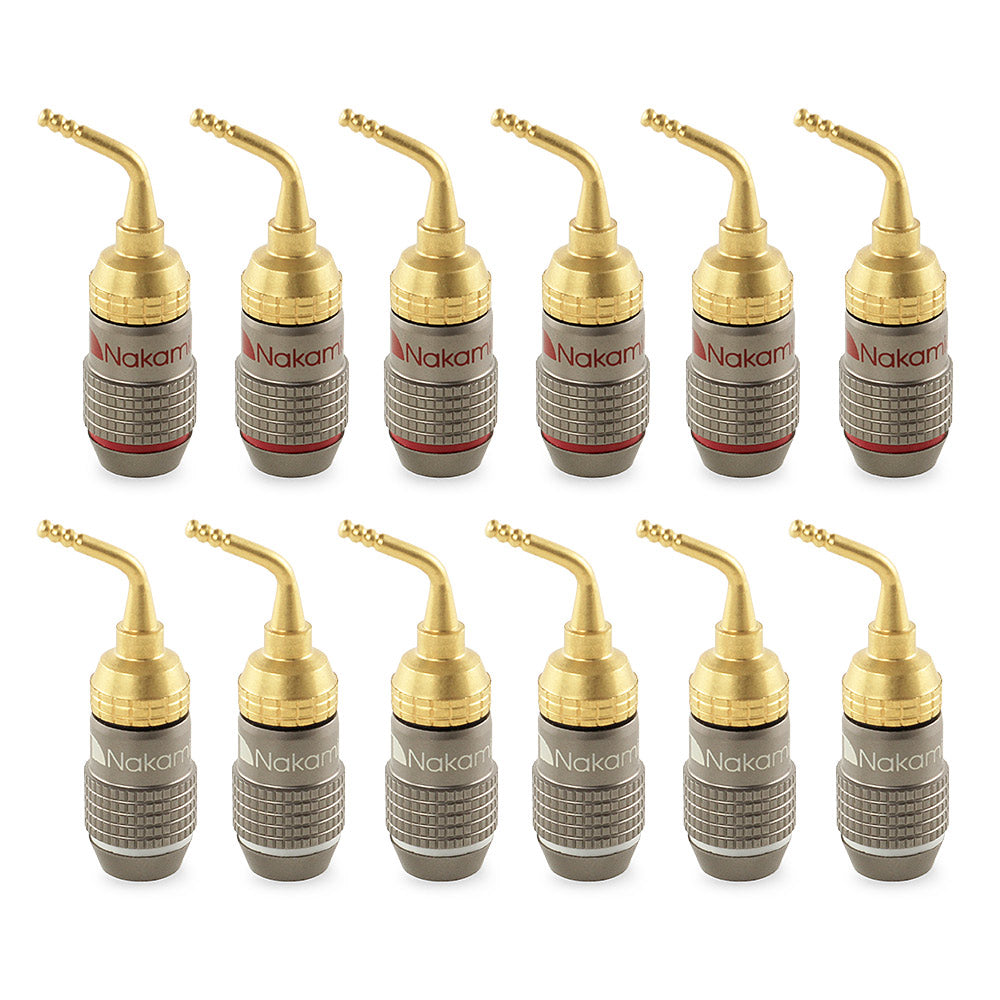 Nakamichi FanLock Excel Series 24k Gold Plated 2mm Pin Plug Banana 10 AWG - 18 AWG Gauge Size 4mm for Spring Clip Speakers Amplifier Hi-Fi Home Theatre Wire Cable Quick Connector