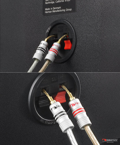 Nakamichi GrubLock Excel Series 24k Gold Plated Flex 2mm Pin Banana Plugs 10 AWG - 18 AWG Gauge Size for Spring Clip Terminal Speakers Amplifier Hi-Fi Wire Cable, Screws Connector