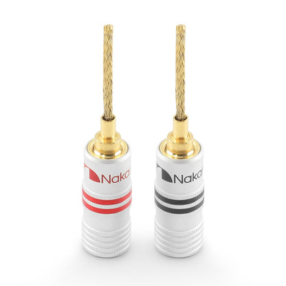 Nakamichi GrubLock Excel Series 24k Gold Plated Flex 2mm Pin Banana Plugs 10 AWG - 18 AWG Gauge Size for Spring Clip Terminal Speakers Amplifier Hi-Fi Wire Cable, Screws Connector
