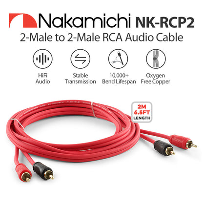 Nakamichi RCA Oxygen Free Copper (OFC) Cable 2-Male to 2-Male Audio Stereo Subwoofer Auxiliary Cord for Home Theater HDTV Amplifier Hi-Fi Systems Car Speakers Receiver