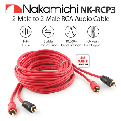 Nakamichi RCA Oxygen Free Copper (OFC) Cable 2-Male to 2-Male Audio Stereo Subwoofer Auxiliary Cord for Home Theater HDTV Amplifier Hi-Fi Systems Car Speakers Receiver