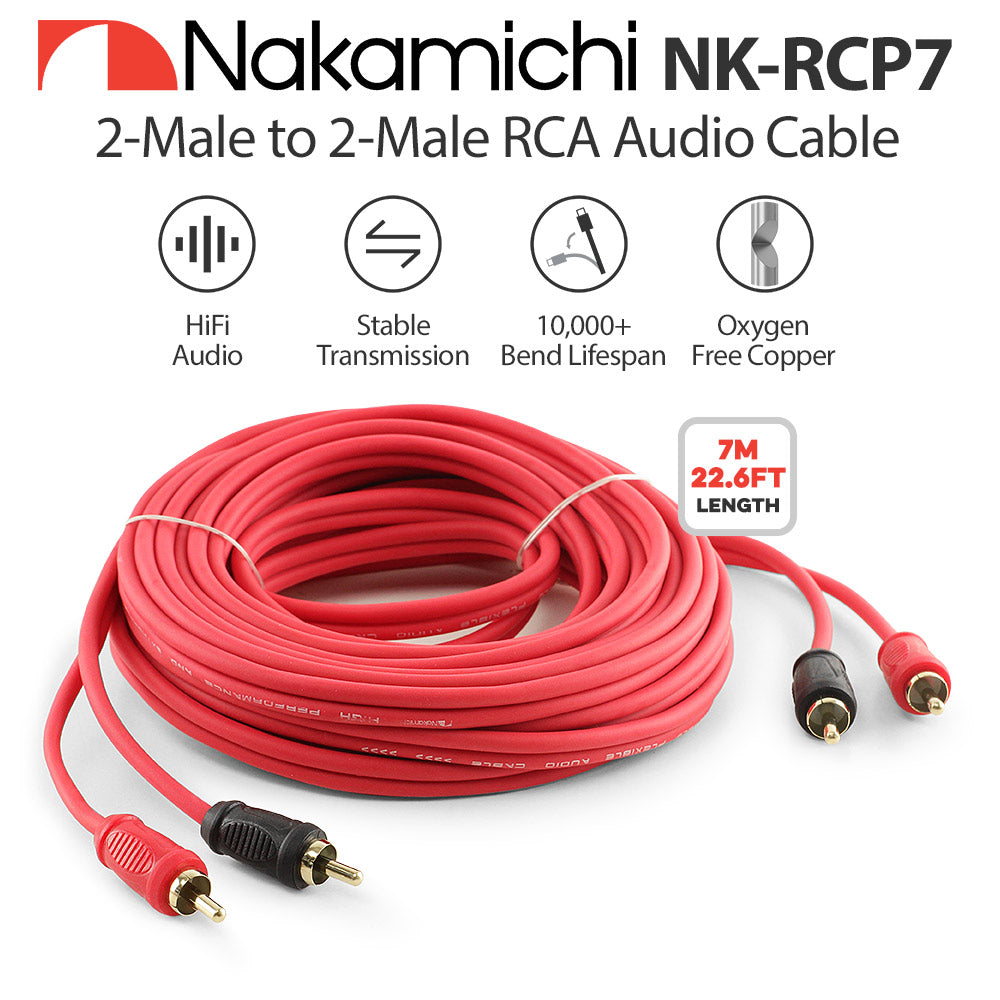 Nakamichi RCA Oxygen Free Copper (OFC) Cable 2-Male to 2-Male Audio Stereo Subwoofer Auxiliary Cord for Home Theater HDTV Amplifier Hi-Fi Systems Car Speakers Receiver