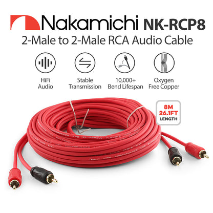 Nakamichi RCA Oxygen Free Copper (OFC) Cable 2-Male to 2-Male Audio Stereo Subwoofer Auxiliary Cord for Home Theater HDTV Amplifier Hi-Fi Systems Car Speakers Receiver