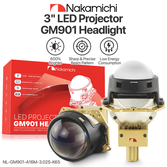 Nakamichi GM901 Series H4 H7 9005 9006 Bi-LED Projector Headlight Lens, 3.0 inch, 20,000 Lumens 112W Per Set, High & Low Beam Retrofit, Pack of 2 5800K