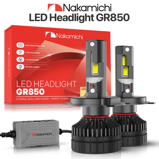 Nakamichi GR850 Series LED Light Bulbs for Replacement, 30,000 Lumens 170W Per Set, White, Plug and Play, High & Low Beam, Pack of 2