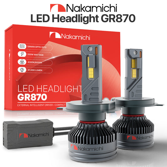 Nakamichi GR870 Series LED Light Bulbs for Replacement, 31,000 Lumens 200W Per Set, Super Bright Cool White, Plug and Play, High & Low Beam, Pack of 2