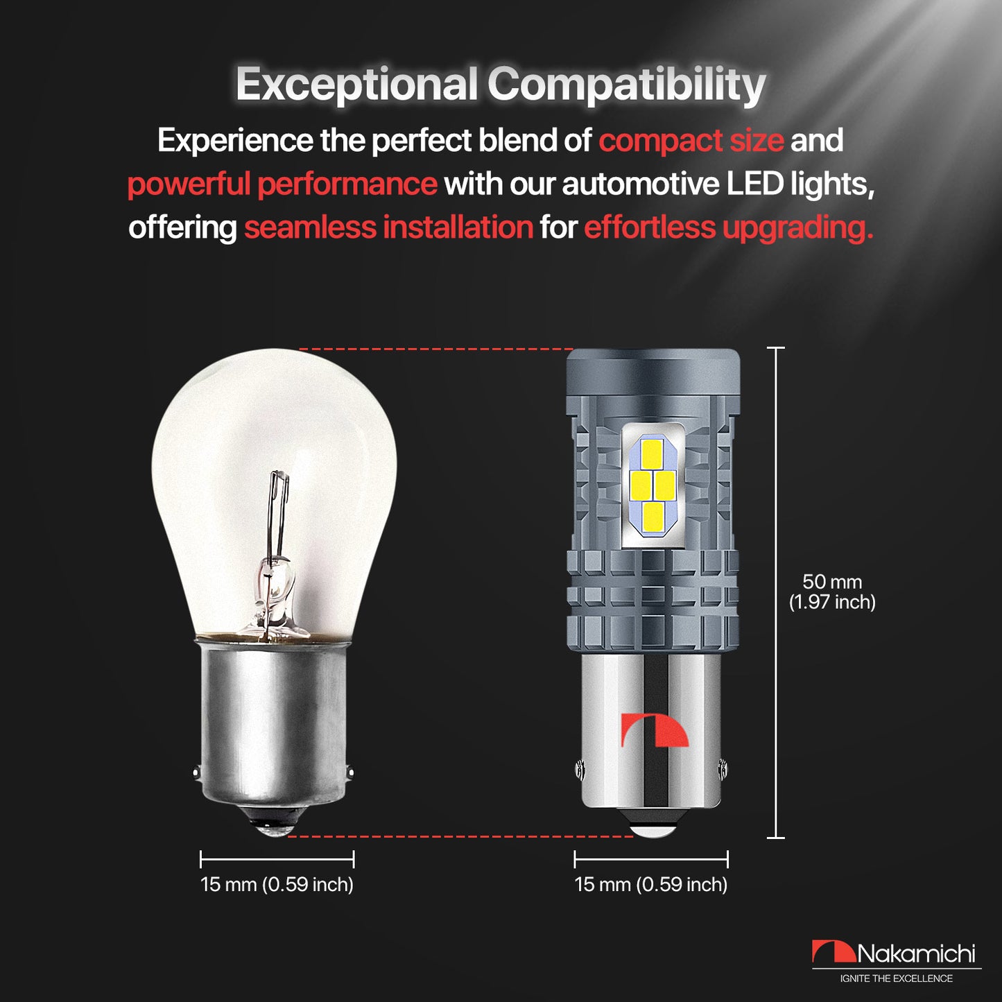 Nakamichi LED Light Bulb 1156 T20-7440 / W21W 24-SMD 3020 Chipsets LED Replacement Bulbs for Car Exterior Reversing Indicator Lights (1156 | 24 LEDs)