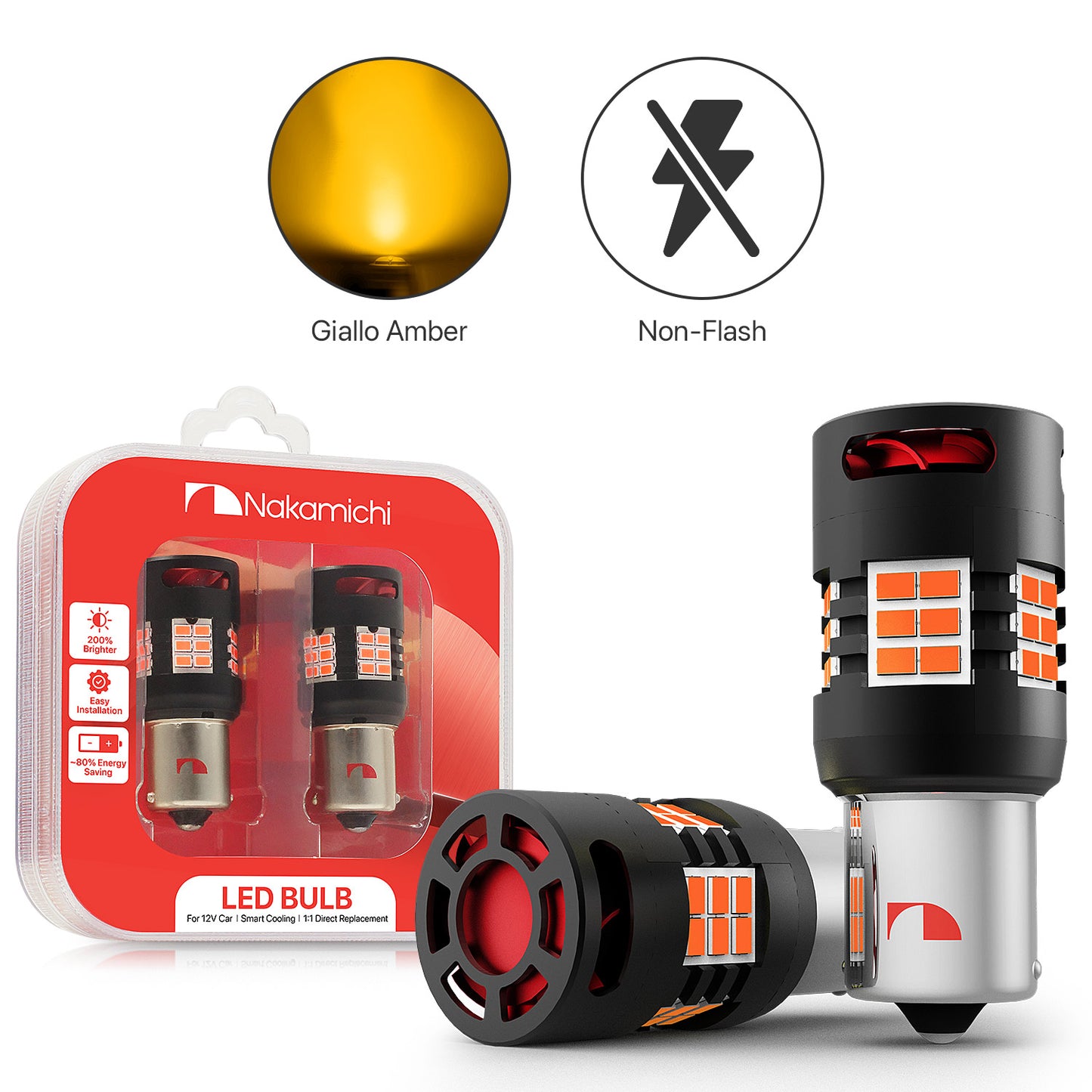 Nakamichi 1156 P21W BA15S Car LED Bulb Super Bright 30-SMD 3020 Chip with Canbus Error-Free 12,000 RPM Fan for Backup Reverse Brake Turn Signal Indicator Tail Light (30 LEDs, Pack of 2)