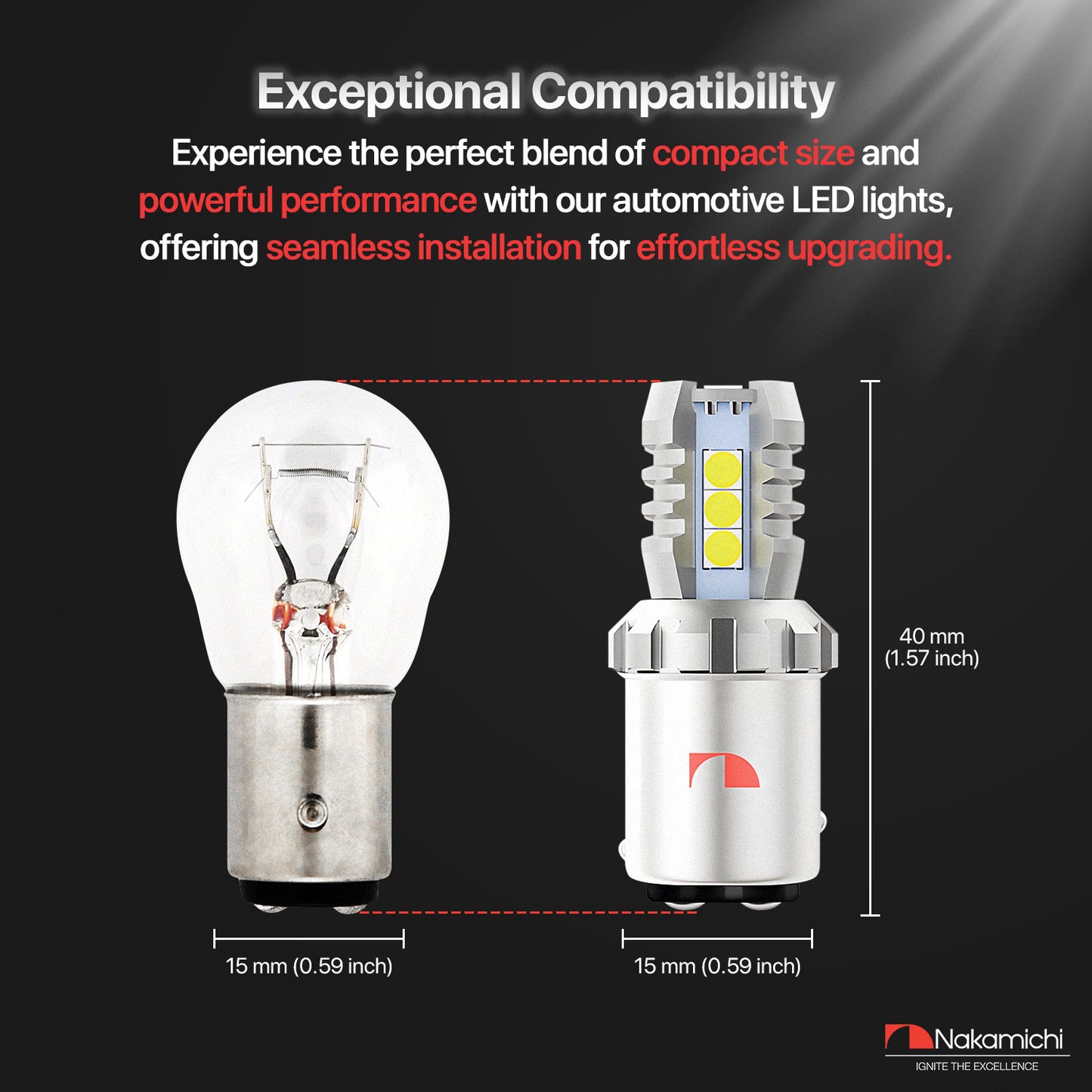 Nakamichi 1156 1157 T20-7443 / W21/5W LED Light Bulb 16-SMD 3030 Chipsets LED Replacement Bulbs for Car Exterior Reversing Indicator Lights (1157 | 16 LEDs)