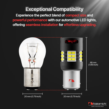 Nakamichi 1157 P21/5W BAY15D 7528 Car LED Bulb Super Bright 30-SMD 3020 Chip with Canbus Error-Free 12,000 RPM Fan for Brake Turn Signal Indicator Parking Tail Light (30 LEDs, Pack of 2)