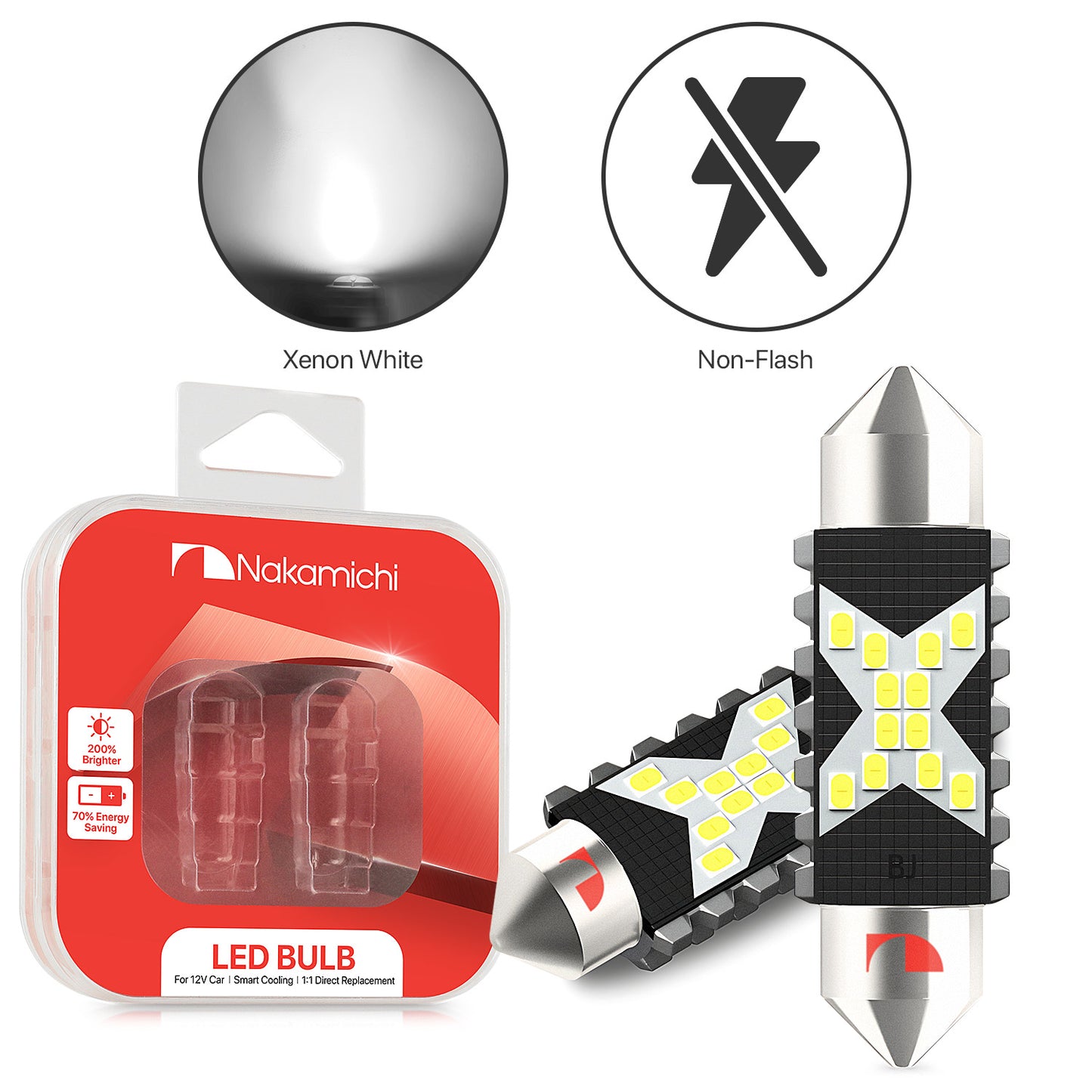 Nakamichi LED Bulb 578 C5W Festoon LED Bulbs CANBUS Error Free 12-SMD 2016 Chipsets LED Replacement for Car Interior Map Dome Courtesy License Plate Lights (Pack of 2) (31-41mm)