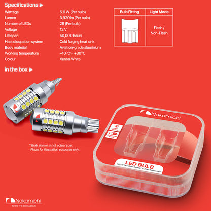 Nakamichi T15 LED Light Bulb T15 902 904 906 912 921 W16W 18-SMD 28-SMD 4014 3030 Chipsets LED Replacement Bulbs for Car Exterior Reversing Lights (Xenon White, 28 LEDs)
