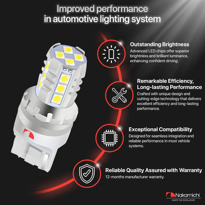 Nakamichi LED Light Bulb 1156 T20-7440 / W21W 16-SMD 3030 Chipsets LED Replacement Bulbs for Car Exterior Reversing Indicator Lights (Xenon White, 7440 | 16 LEDs)