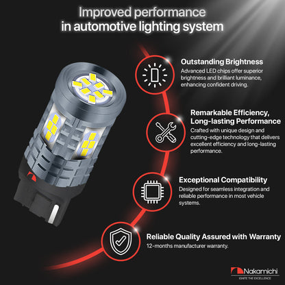 Nakamichi LED Light Bulb 1156 T20-7440 / W21W 24-SMD 3020 Chipsets LED Replacement Bulbs for Car Exterior Reversing Indicator Lights (Xenon White, 7440 | 24 LEDs)