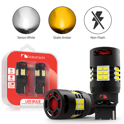 Nakamichi T20 7440 7441 7444 (W21W) Car LED Bulb 30-SMD 3020 Chip with Canbus Error-Free 12,000 RPM Fan for Brake Turn Signal Indicator Reverse Backup Tail Light (30 LEDs, Pack of 2)