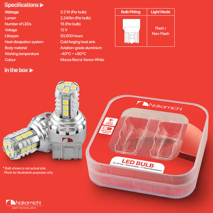Nakamichi 1156 1157 T20-7443 / W21/5W LED Light Bulb 16-SMD 3030 Chipsets LED Replacement Bulbs Car Exterior Reversing Indicator Lights (7443 | 16 LEDs)