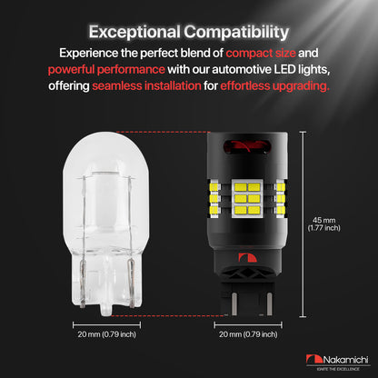 Nakamichi T20 7443 7441 7444 (W21/5W) Car LED Bulb 30-SMD 3020 Chip with Canbus Error-Free 12,000 RPM Fan for Brake Turn Signal Indicator Reverse Backup Tail Light (30 LEDs, Pack of 2)