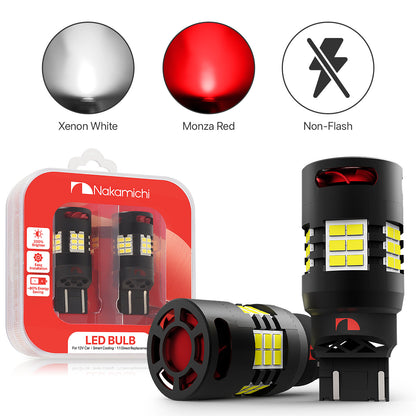 Nakamichi T20 7443 7441 7444 (W21/5W) Car LED Bulb 30-SMD 3020 Chip with Canbus Error-Free 12,000 RPM Fan for Brake Turn Signal Indicator Reverse Backup Tail Light (30 LEDs, Pack of 2)