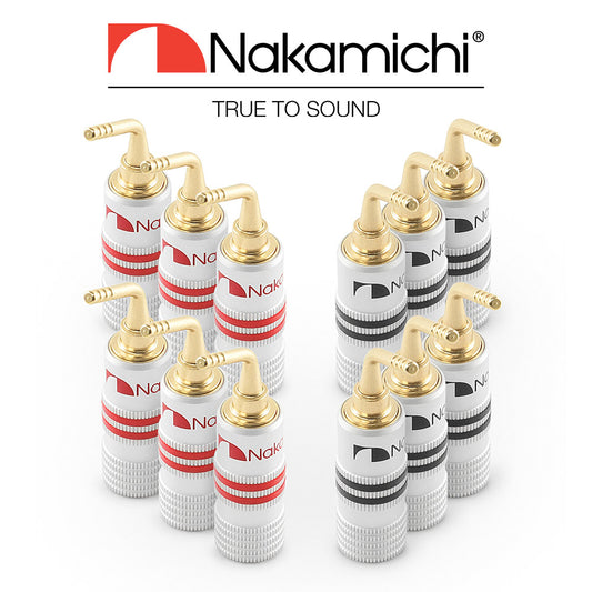 Nakamichi GrubLock Excel Series 24K Gold Plated 2 mm Pin Plugs Banana 10 AWG - 18 AWG Gauge Size 4 mm for Spring Clip Terminal Speakers Amplifier Hi-Fi Wire Cable Screw Connector