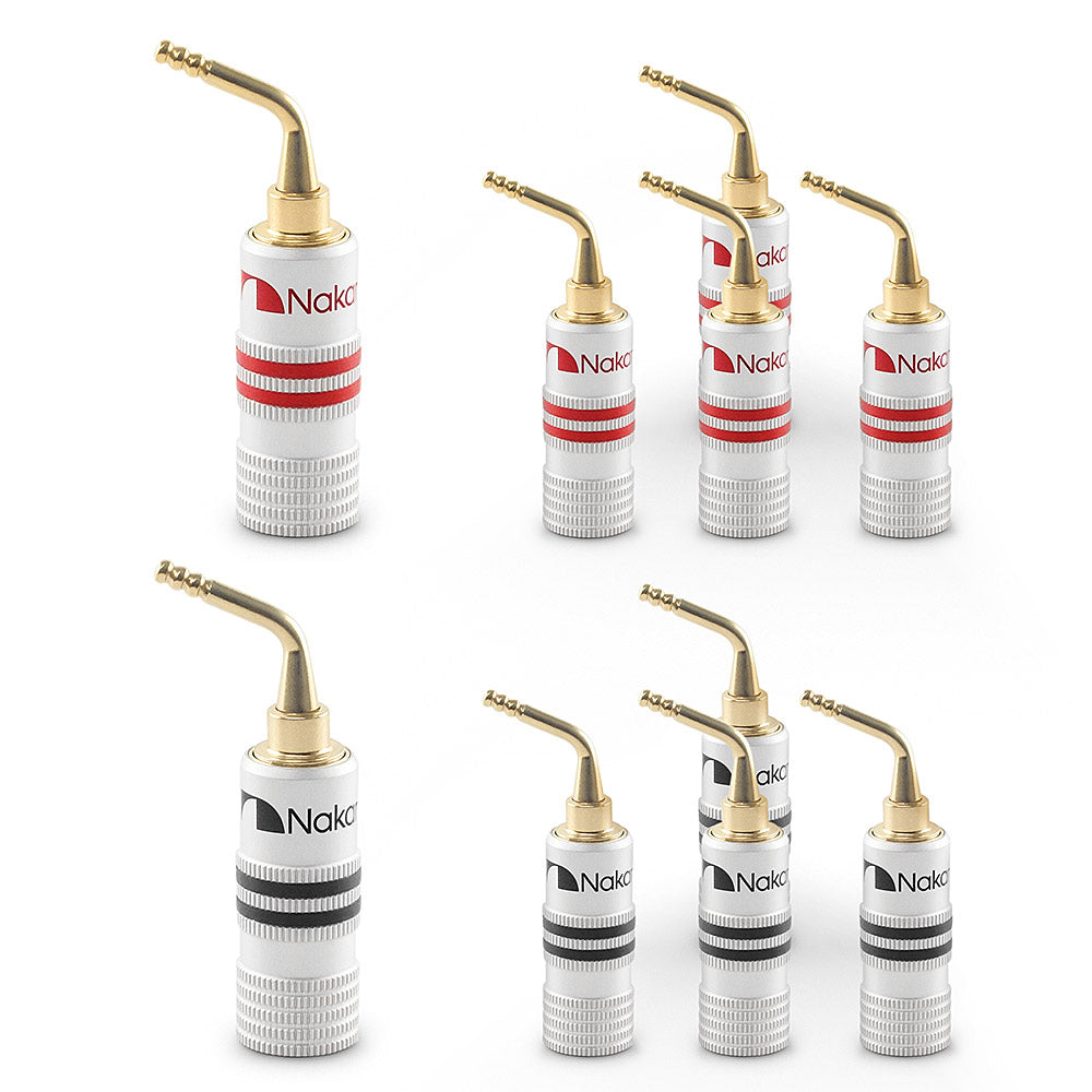Nakamichi GrubLock Excel Series 24K Gold Plated 2 mm Pin Plugs Banana 10 AWG - 18 AWG Gauge Size 4 mm for Spring Clip Terminal Speakers Amplifier Hi-Fi Wire Cable Screw Connector