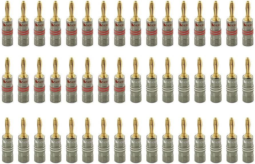 Nakamichi Ultimate Series 24K Gold Plated Beryllium Red Copper Banana Plug 12-18 AWG Gauge Size 4mm Connector for Speakers Wire Amplifiers Hi-Fi