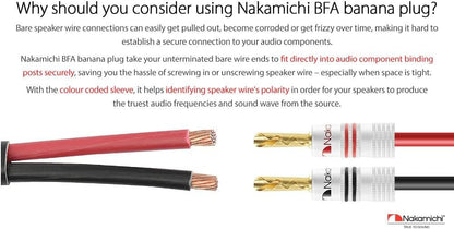 Nakamichi Excel Series 24k Gold Plated BFA Banana Plug 12-18 AWG Gauge Size 4mm for Speakers Amplifier Hi-Fi AV Stereo Home Theatre Audio Wire Cable Screw Connector