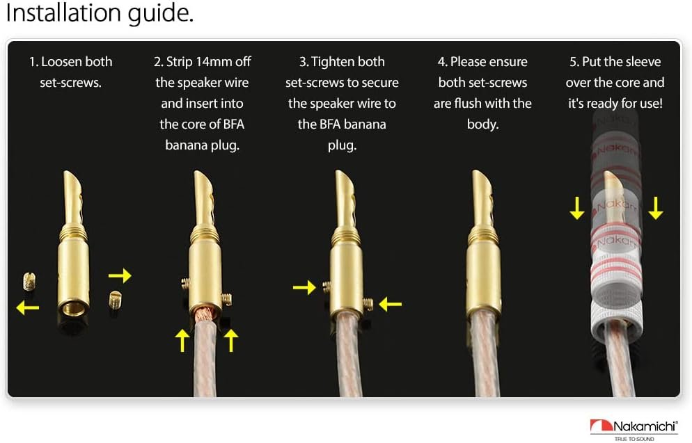 Nakamichi Excel Series 24k Gold Plated BFA Banana Plug 12-18 AWG Gauge Size 4mm for Speakers Amplifier Hi-Fi AV Stereo Home Theatre Audio Wire Cable Screw Connector