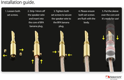 Nakamichi Excel Series 24k Gold Plated BFA Banana Plug 12-18 AWG Gauge Size 4mm for Speakers Amplifier Hi-Fi AV Stereo Home Theatre Audio Wire Cable Screw Connector