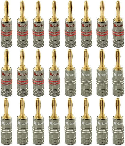 Nakamichi Ultimate Series 24K Gold Plated Beryllium Red Copper Banana Plug 12-18 AWG Gauge Size 4mm Connector for Speakers Wire Amplifiers Hi-Fi