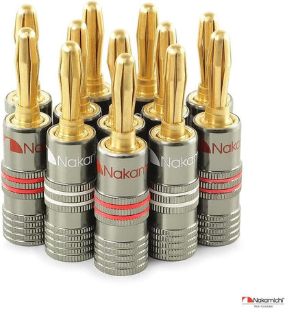 Nakamichi Ultimate Series 24K Gold Plated Beryllium Red Copper Banana Plug 12-18 AWG Gauge Size 4mm Connector for Speakers Wire Amplifiers Hi-Fi