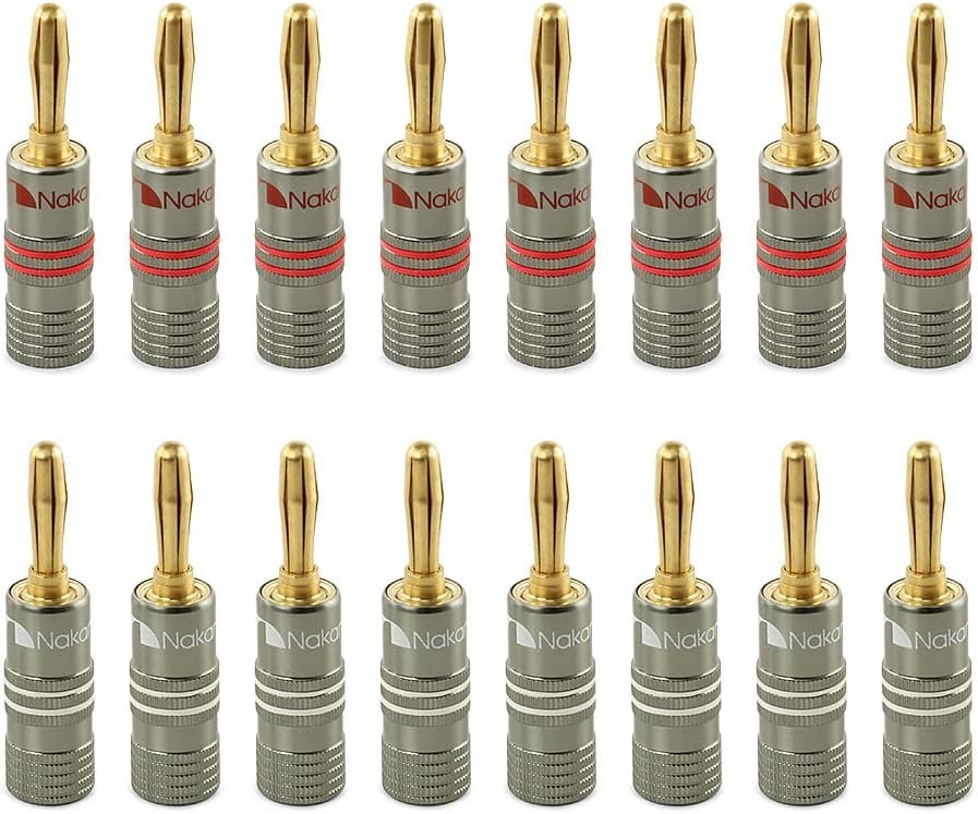 Nakamichi Ultimate Series 24K Gold Plated Beryllium Red Copper Banana Plug 12-18 AWG Gauge Size 4mm Connector for Speakers Wire Amplifiers Hi-Fi